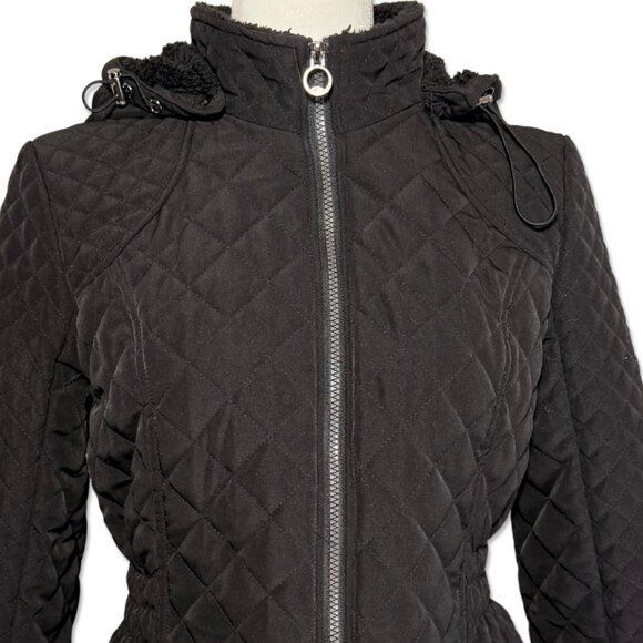 Laundry by Design Black Quilted Zip-Up Winter Jacket with Hood Sz M - Picture 4 of 8